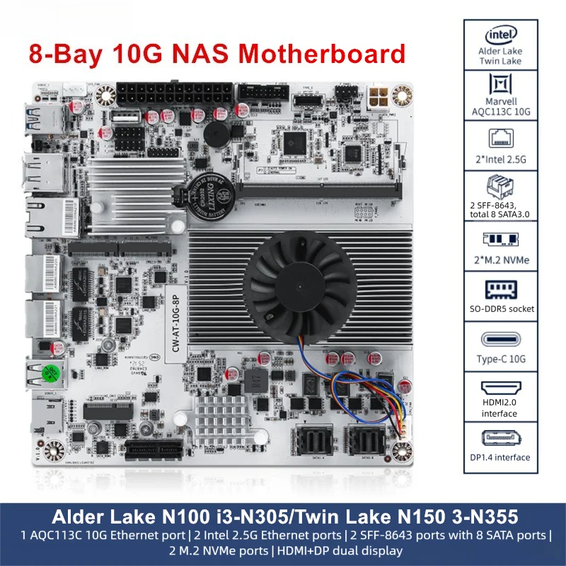 Nas Motherboard 8 Sata Mini Itx - Scheda Madre NAS 8-Bay 10G Intel